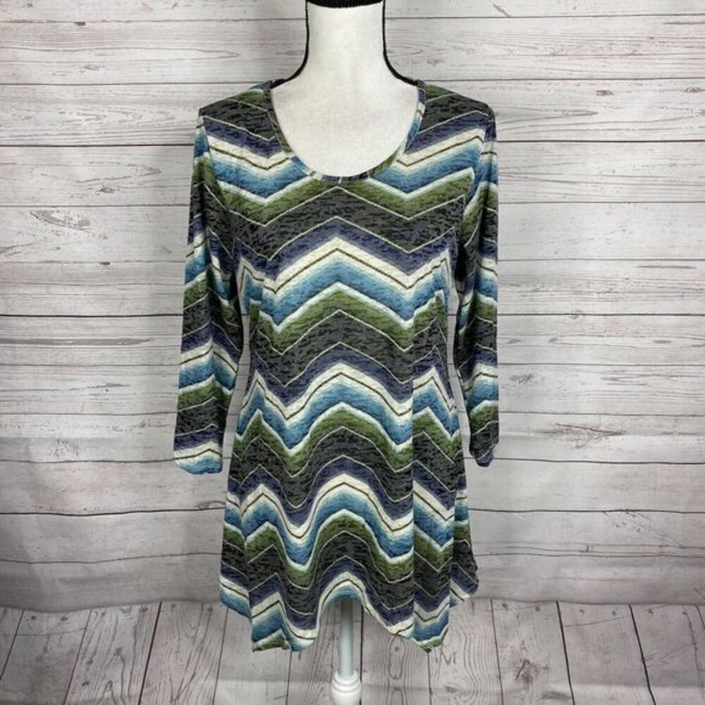 Tianello Womens Asbury Tunic Top Size Small Blue Green White Gray Burnout